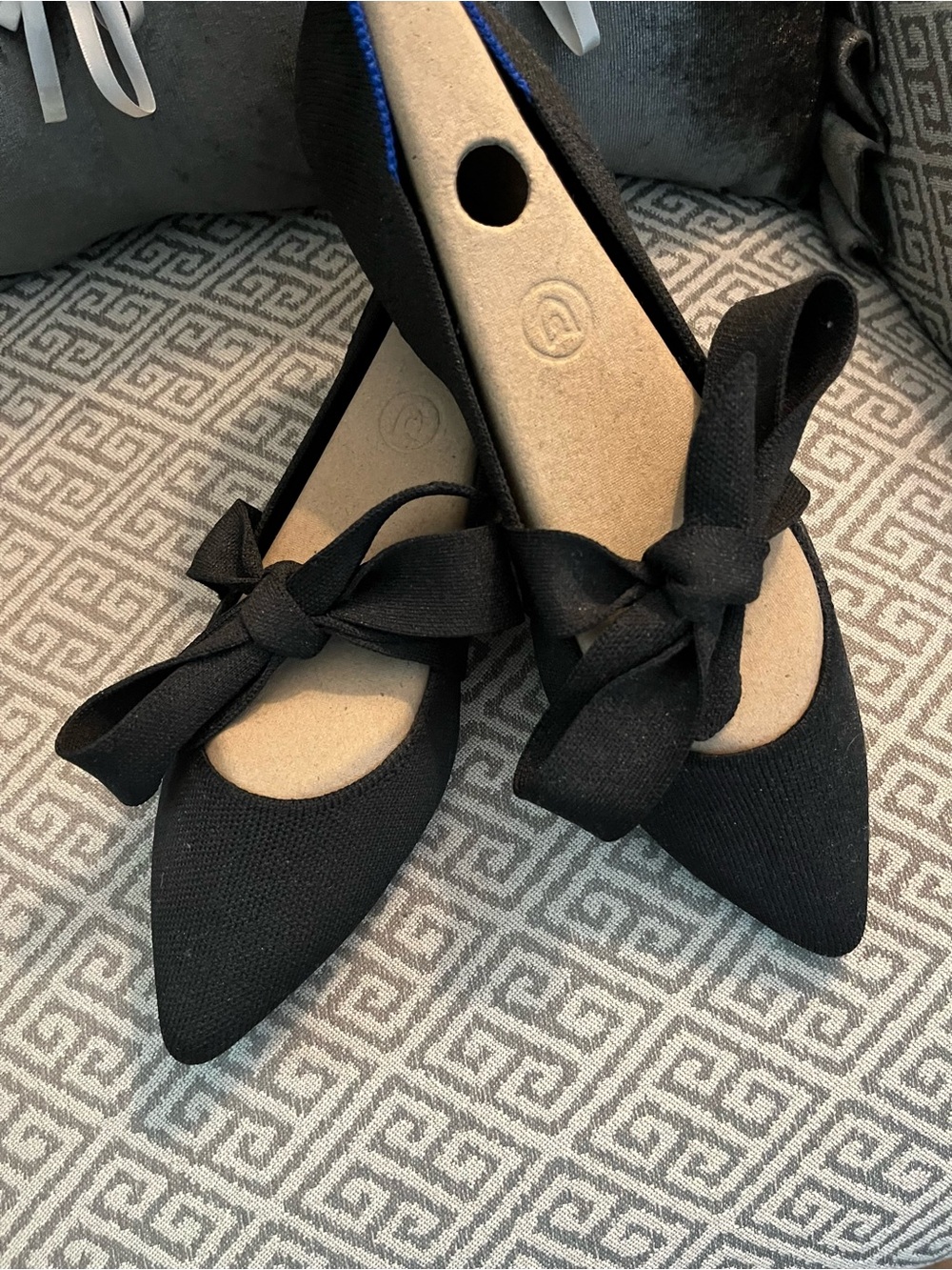 Rothy's Black Pointed-Toe Bow Flats